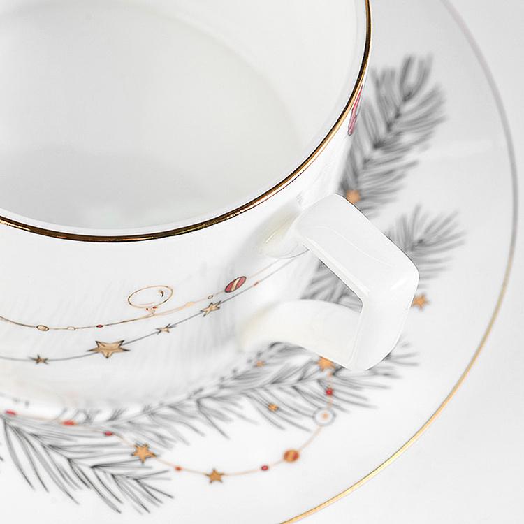 Чайная пара Новогодняя с ёлочным шаром на чашке New Year Balls Tea Cup And Saucer