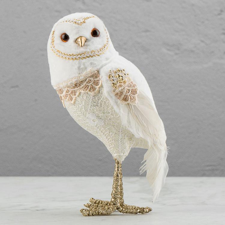 Статуэтка Пушистая сова кремовая с золотом Furry Lace Owl Cream Gold