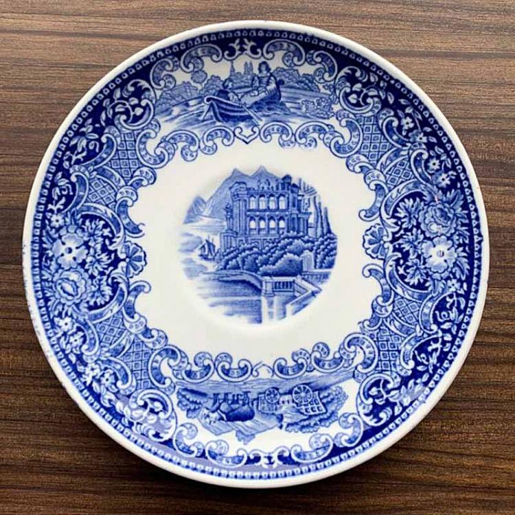 Винтажная тарелка белая с голубым мотивом 9, M Vintage Plate Blue White Medium 9