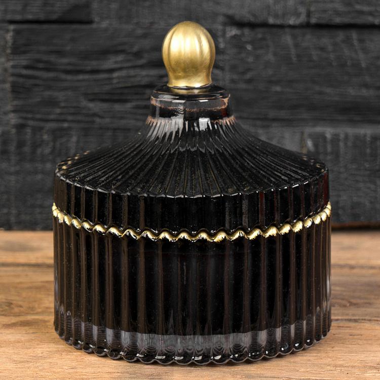 Арома-свеча в чёрном рифлёном стакане Блу Колье Дрифтвуд, S Aroma Candle In Black Striped Glass Blue Collier Driftwood Small