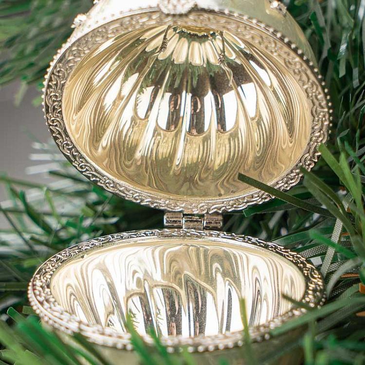 Набор из двух ёлочных игрушек-шкатулок Серебряные яйца Set Of 2 Xmas Egg Boxes Antique Silver 9,5 cm