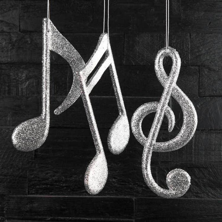 Set Of 3 Glitter Music Notes Silver 17,5 cm