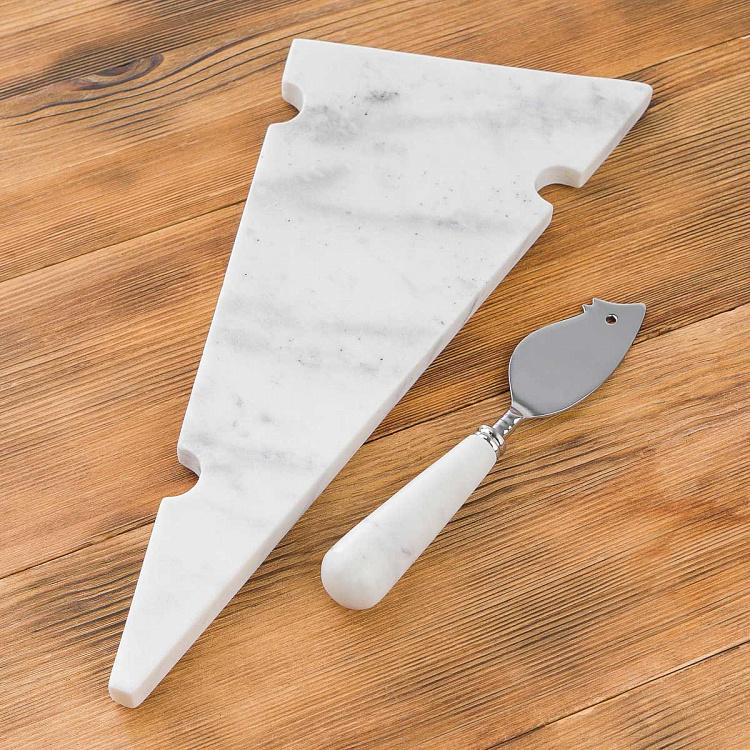 Набор для сыра Мышка и кусочек сыра Set Of 2 Items Marble Cheese Board And Mouse Knife