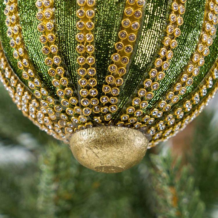 Ёлочная игрушка Салатовый шар с полосами золотистого цвета Golden Stripes Ball Light Green 21,5 cm