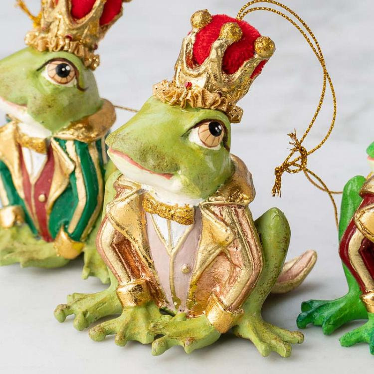 Набор из трёх ёлочных игрушек Принцы-Лягушки Set Of 3 Dressed Frog Princes Green 10,5 cm