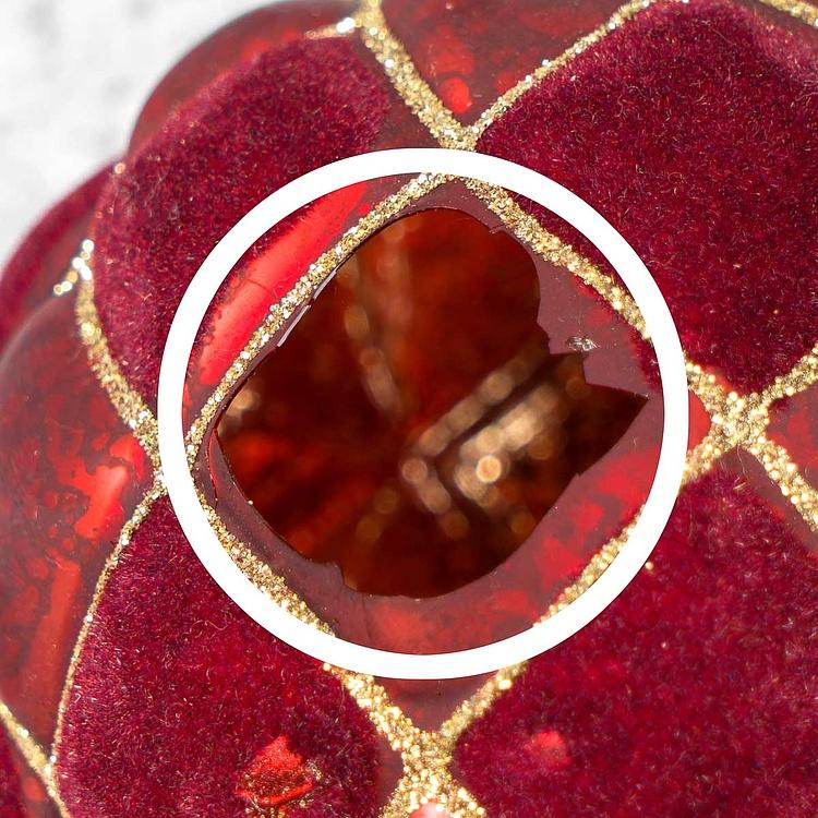 Ёлочная игрушка Бордовый шар с бархатными клетками дисконт Velvet Ball Burgundy 10 cm discount