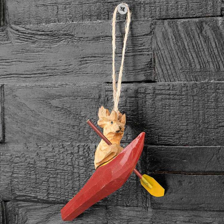 Подвесное украшение Олень в каяке Hanging Wooden Reindeer In Kayak 15 cm