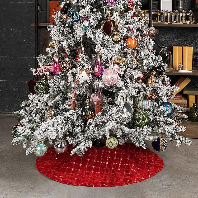Красный коврик-юбка под ёлку в золотистую клетку Christmas Tree Skirt Red And Gold 93&nbsp;cm