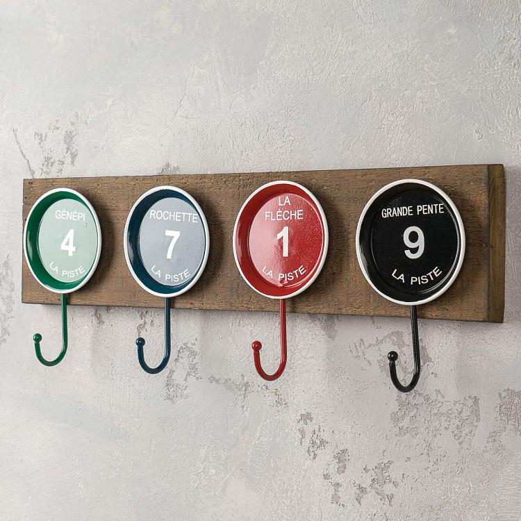 Четырёхместная настенная вешалка Лыжные трассы Ski Runs Coat Rack 4 Hooks