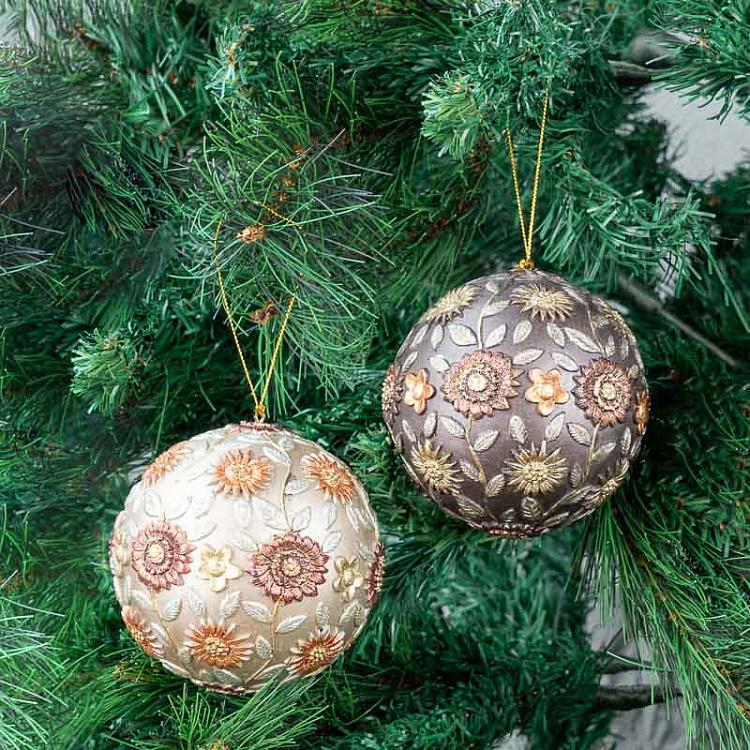 Набор из двух ёлочных шаров с цветочным узором Set Of 2 Flower Balls Brown 10&nbsp;cm