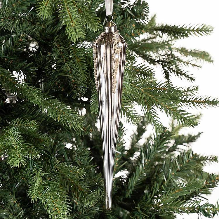 Ёлочная игрушка Серебряная сосулька Icicle Silver 22 cm