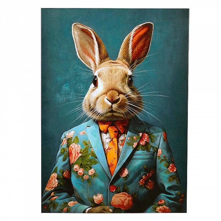 Картина Кролик в цветочном пиджаке, акрил, холст Canvas Acrylic Painting Flower Jacket Rabbit