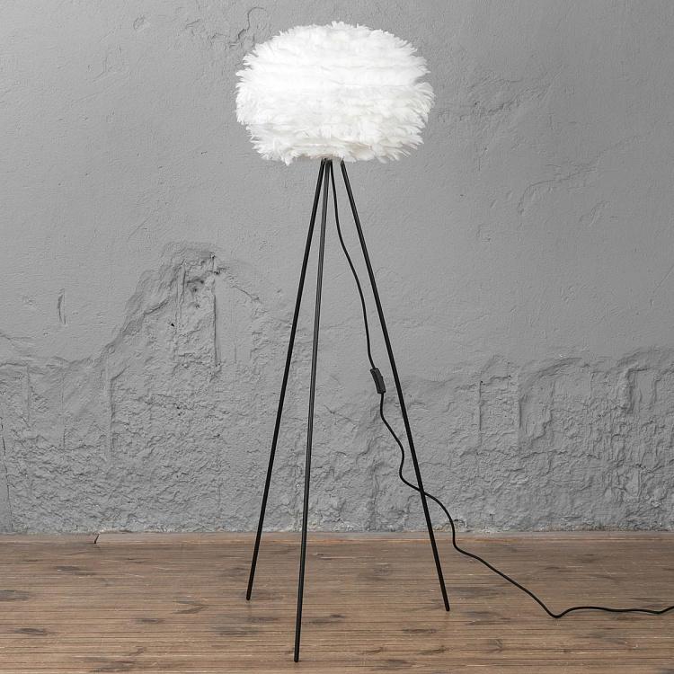 Торшер Эос на черной треноге, белые перья, M Eos Floor Lamp With Black Tripod Medium