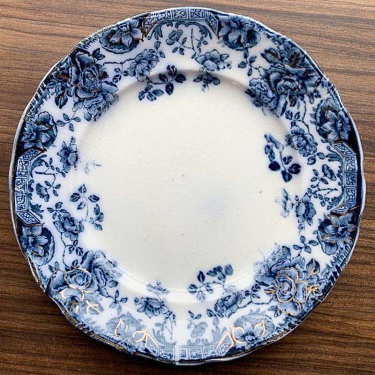 Винтажная тарелка белая с голубым мотивом 1, M Vintage Plate Blue White Medium 1
