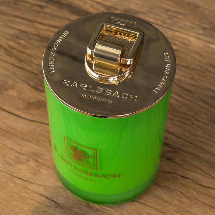 Арома-свеча в салатовом стакане с золотой крышкой Роза Aroma Candle In Light Green Glass With Gold Lid Rose