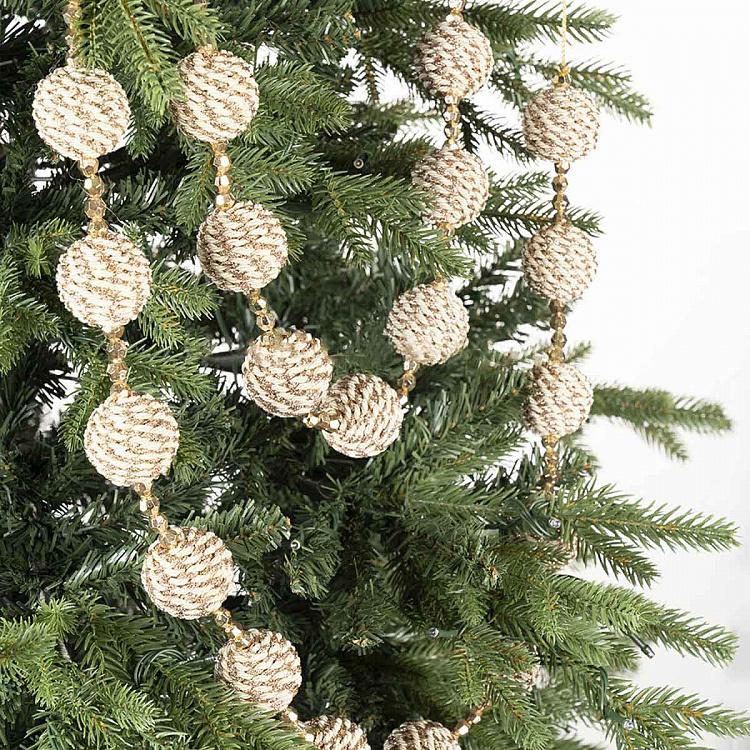 Гирлянда Золотистая из текстильных шаров Garland With Textile Balls Gold 182 cm