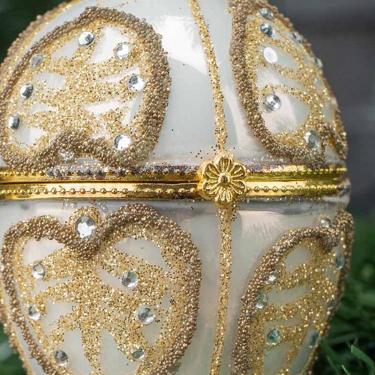 Набор из 2-х ёлочных игрушек-шкатулок Кремовые яйца с золотым узором Set Of 2 Glass Jewel Swirl Egg Boxes Cream/Gold 9 cm