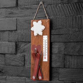 Wooden Thermometer With Ski And Snowflakes 24 cm
