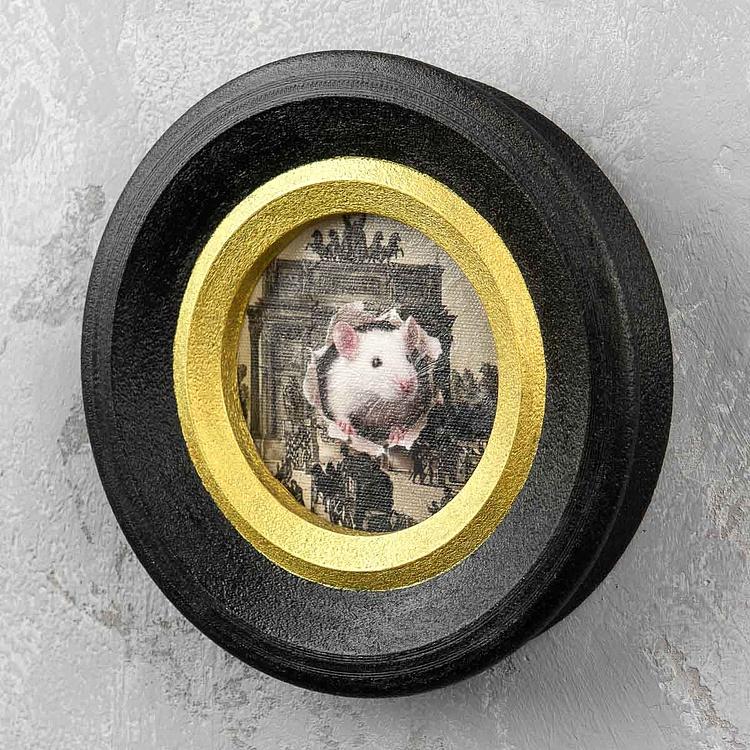 Картина в круглой раме Белая мышка White Mouse Painting In Round Frame