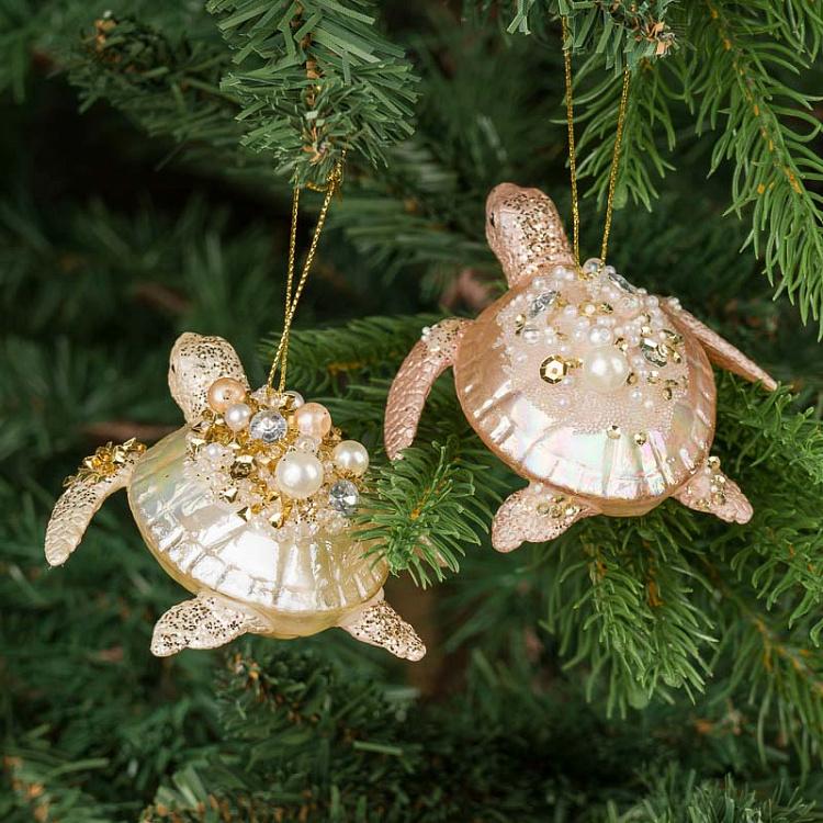 Набор из двух ёлочных игрушек Кремовая и розовая черепахи Set Of 2 Glass Turtles Cream Pink 9,5 cm