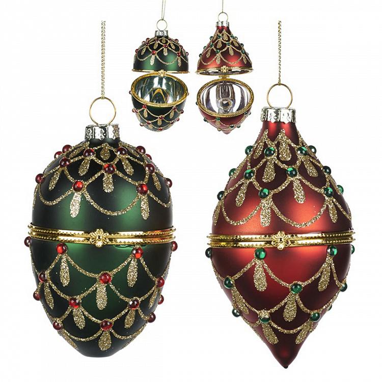 Set Of 2 Xmas Egg Boxes Jewel Red Green 11 cm