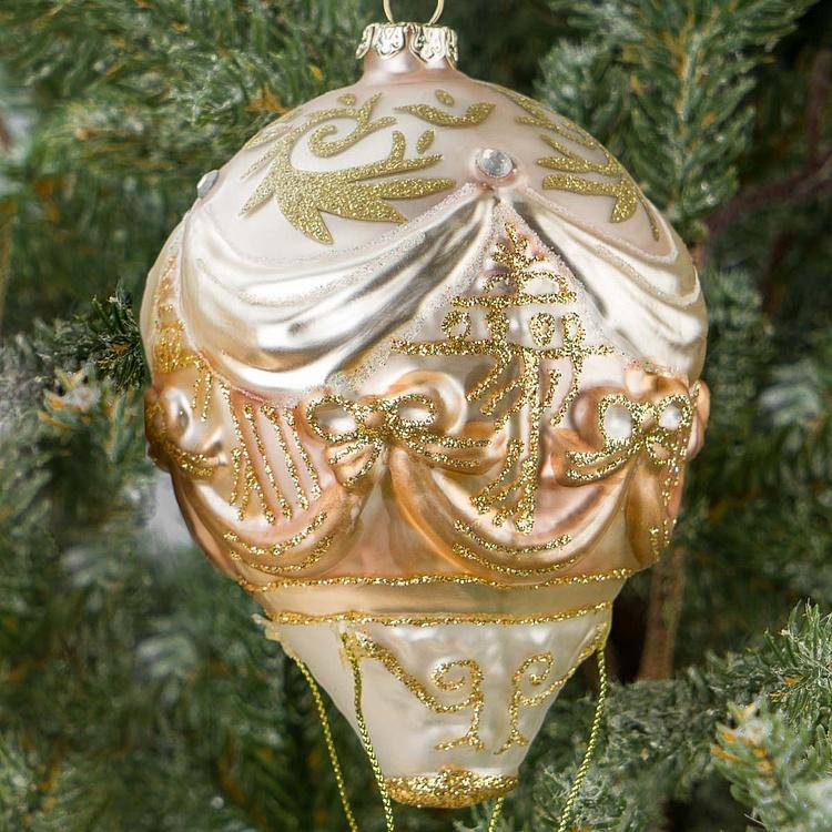 Стеклянная ёлочная игрушка Воздушный шар Glass Hot Air Balloon Gold Cream 16&nbsp;cm