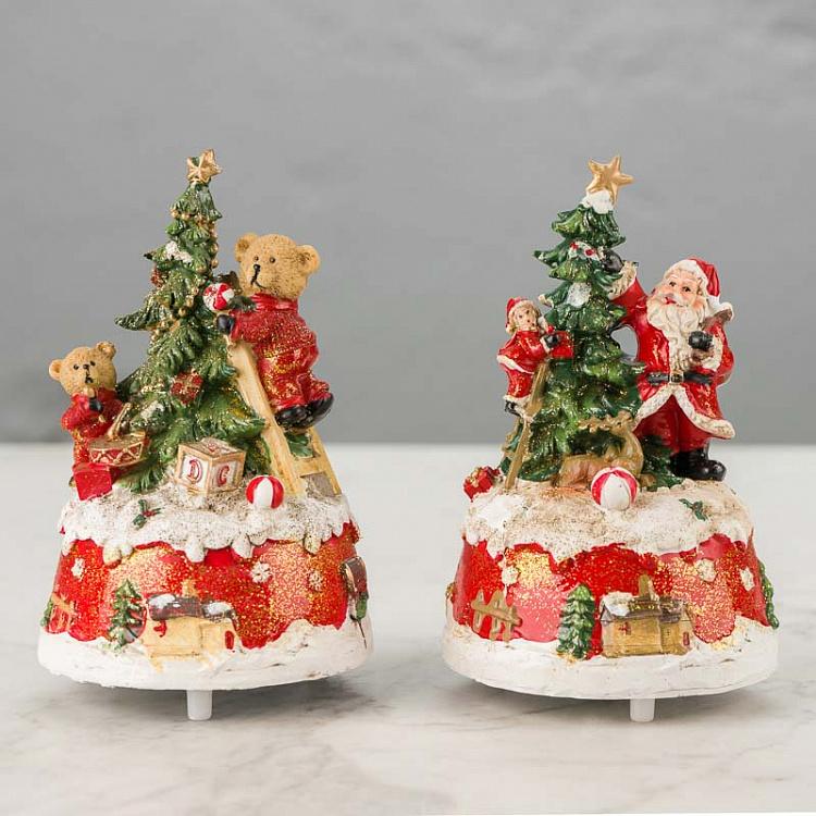 Набор из двух музыкальных статуэток Мишка и Санта Set Of 2 Music Boxes Bear And Santa 16 cm