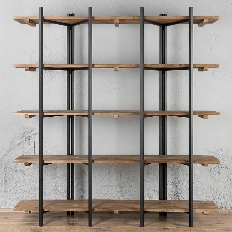 Широкий стеллаж на пять полок из дерева манго Тропики Wooden And Metal Rack With 5 Levels Easy