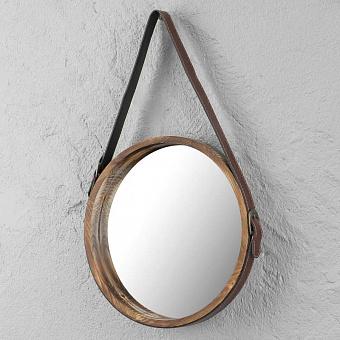 Настенное зеркало Round Dark Wood Mirror With Faux Leather Strap