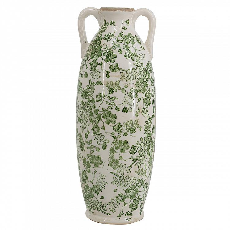 Ваза с узором из зелёных цветов и ручками высокая Flower Vase Tall Green