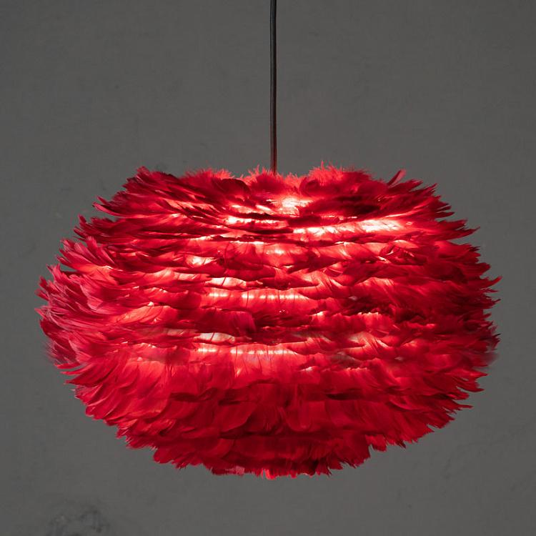 Подвесной светильник Эос на чёрном проводе, красные перья, M Eos Hanging Lamp With Black Cord Medium