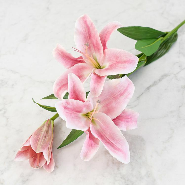 Искусственная лилия Донателло нежно-розовая с белым Donatello Lily Branch Pink White 88 cm