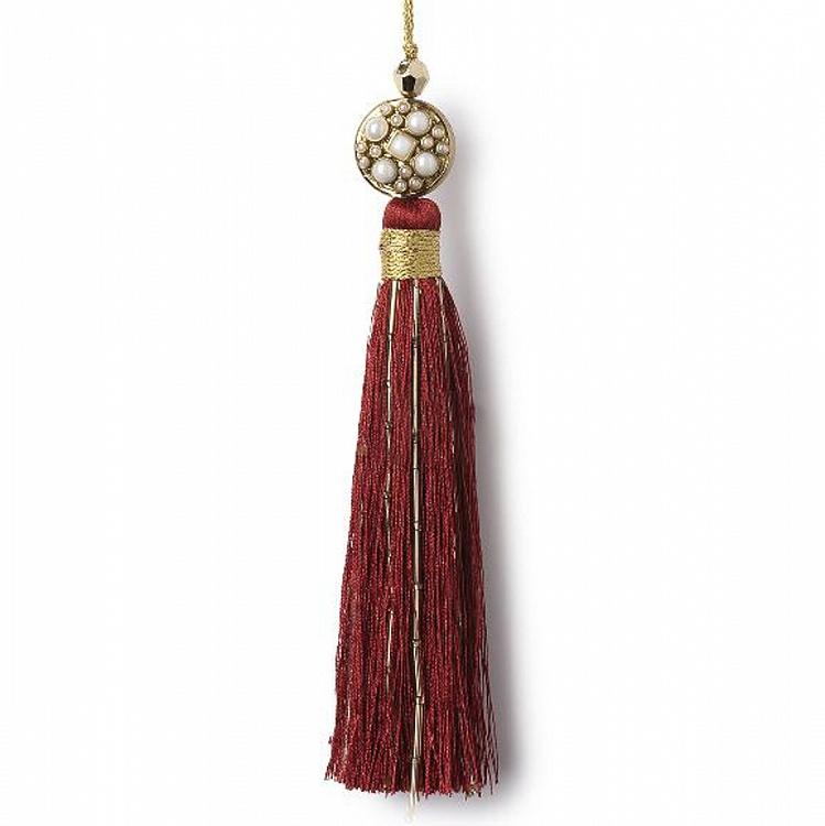 Новогодняя подвеска Красная кисточка с жемчужинами Pearl Pendant With Red Tassel 17 cm