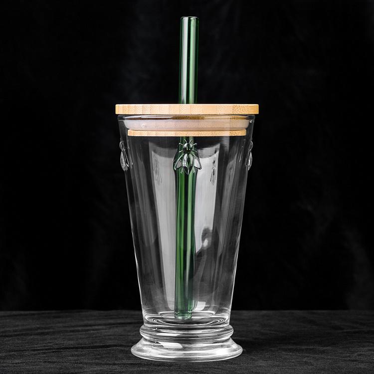 Стакан Пчёлы для Бабл Ти с крышкой и трубочкой Abeille Bubble Tea Glass With Lid