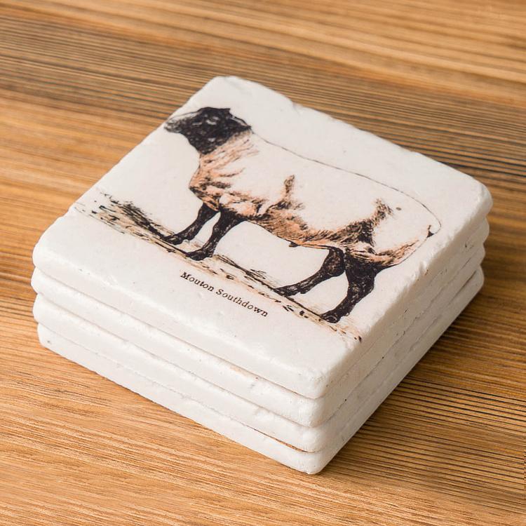 Набор из 4-х подставок под стаканы Set Of 4 Stone Coasters Sheep - ракурс 2