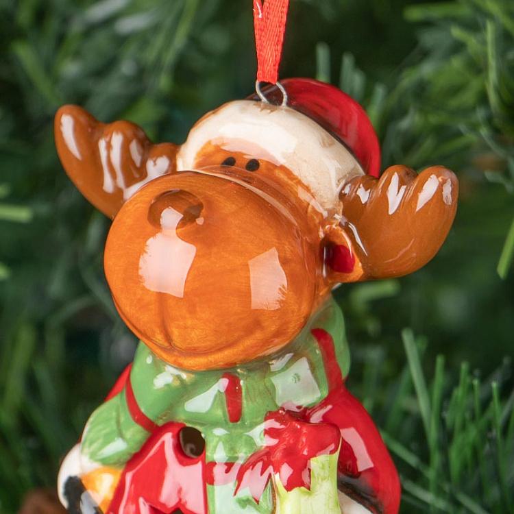 Ёлочная игрушка с лампочкой Лось Christmas Elk With Lights 9 cm