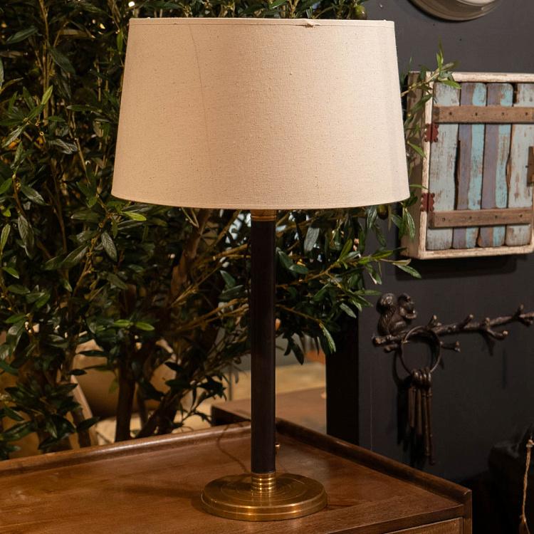 Настольная лампа с бежевым льняным абажуром Лонгфорд дисконт3 Table Lamp Stand Leather And Copper With Shade Beige Linen discount3