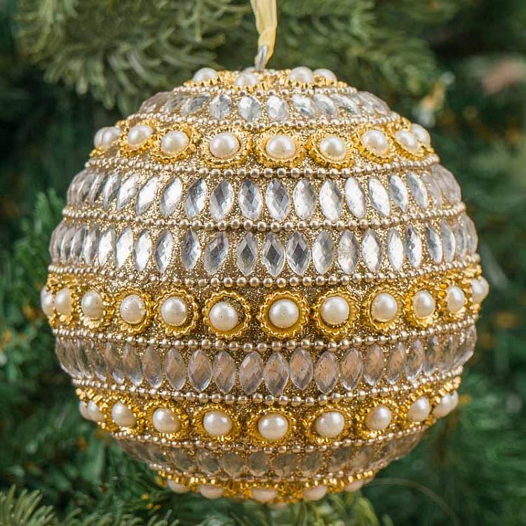 Ёлочный шар с жемчужинами Golden Ball With Pearls 9 cm