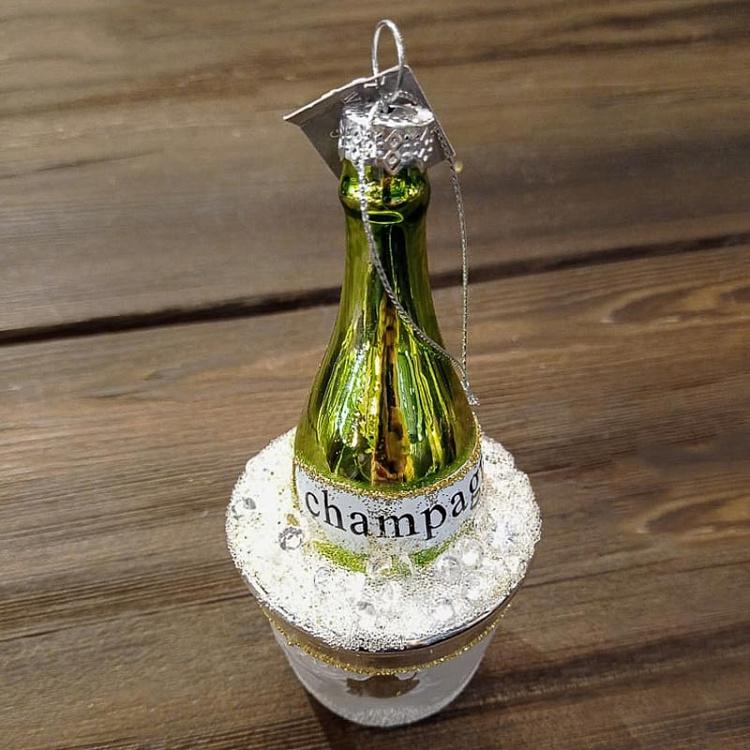 Ёлочная игрушка Шампанское в ведре со льдом дисконт1 Glass Hanger Champagne Cooler 14,5 cm discount1