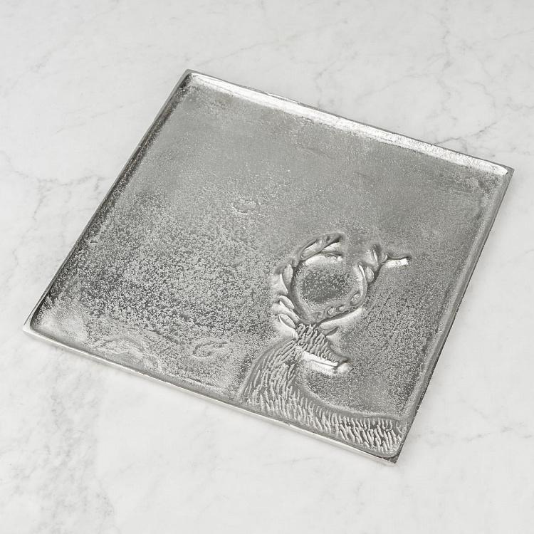 Квадратный поднос с оленем серебряного цвета Tray Reindeer Silver