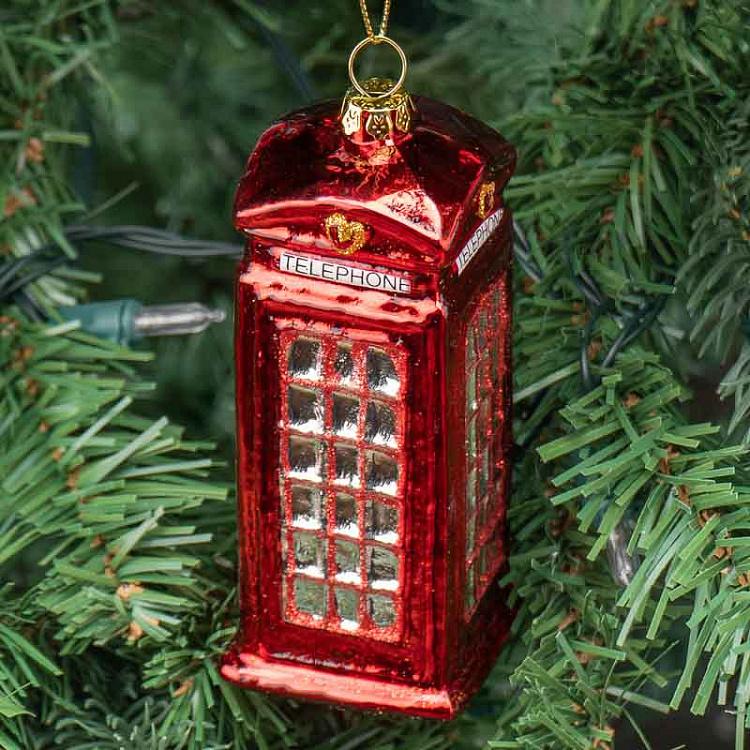 Ёлочная игрушка Лондонская телефонная будка Glass London Phone Booth Red 12,5 cm