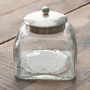 Square Shape Hammered Glass Canister With Lid Small