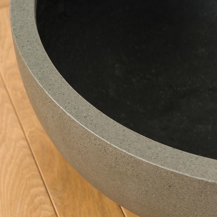 Низкое тёмно-серое кашпо-чаша Эффектори Бетон, M Effectory Beton Low Bowl Dark Grey Medium