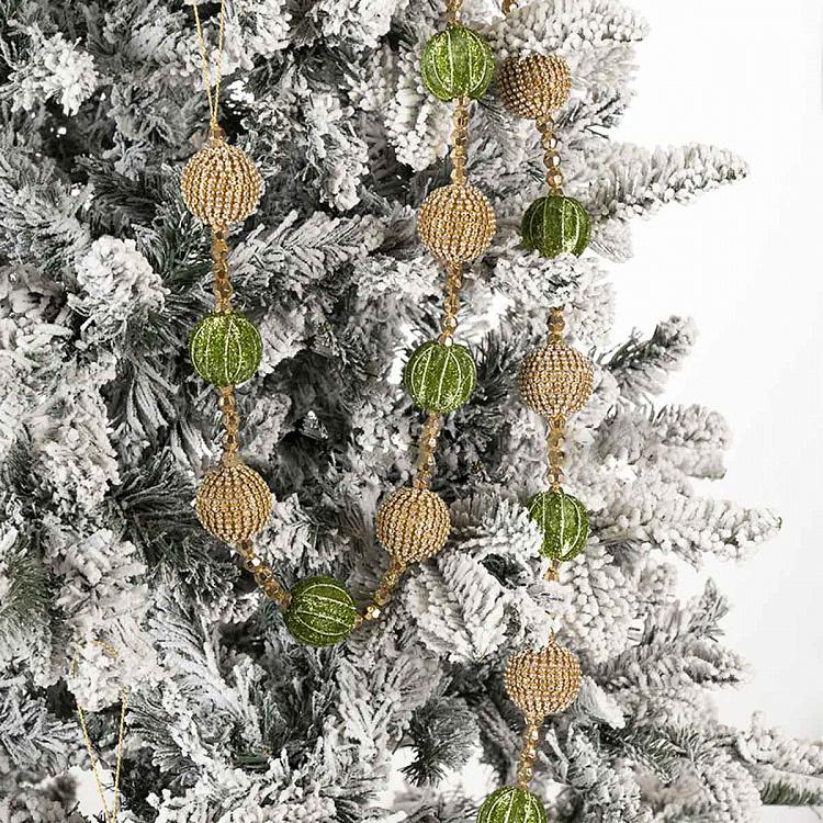 Гирлянда из Золотистых и зелёных шаров Garland With Balls Gold And Green 182 cm