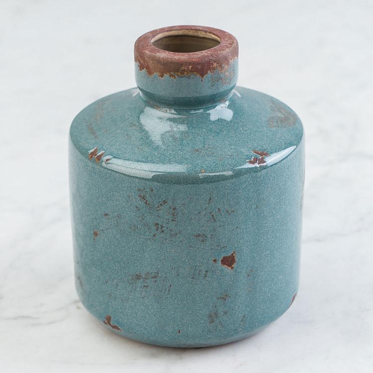 Низкая серо-голубая керамическая ваза Бутыль Bottle Vase Grey Blue Low