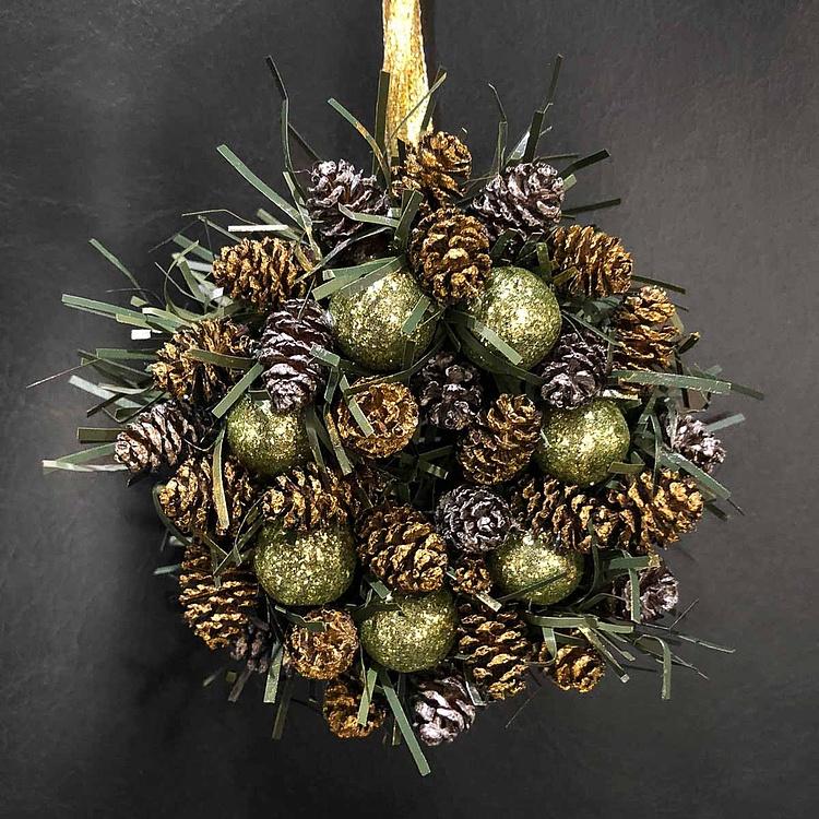 Набор из двух новогодних венков с шишками и перламутровыми шарами, XS Set Of 2 Wreaths Bagels Extra Small