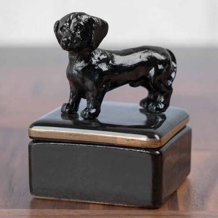 Небольшая керамическая шкатулка для украшений с собакой на крышке Mini Black Ceramic Box With Dog
