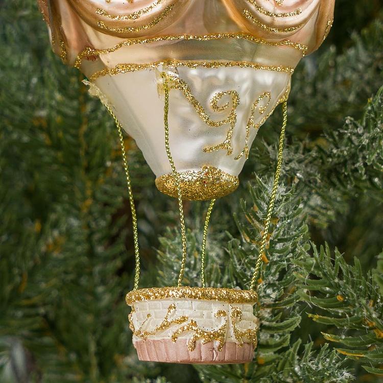 Стеклянная ёлочная игрушка Воздушный шар Glass Hot Air Balloon Gold Cream 16&nbsp;cm