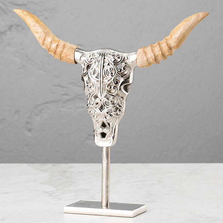 Статуэтка в виде черепа быка с гравировкой на подставке Skull Bull Engraved On Stand