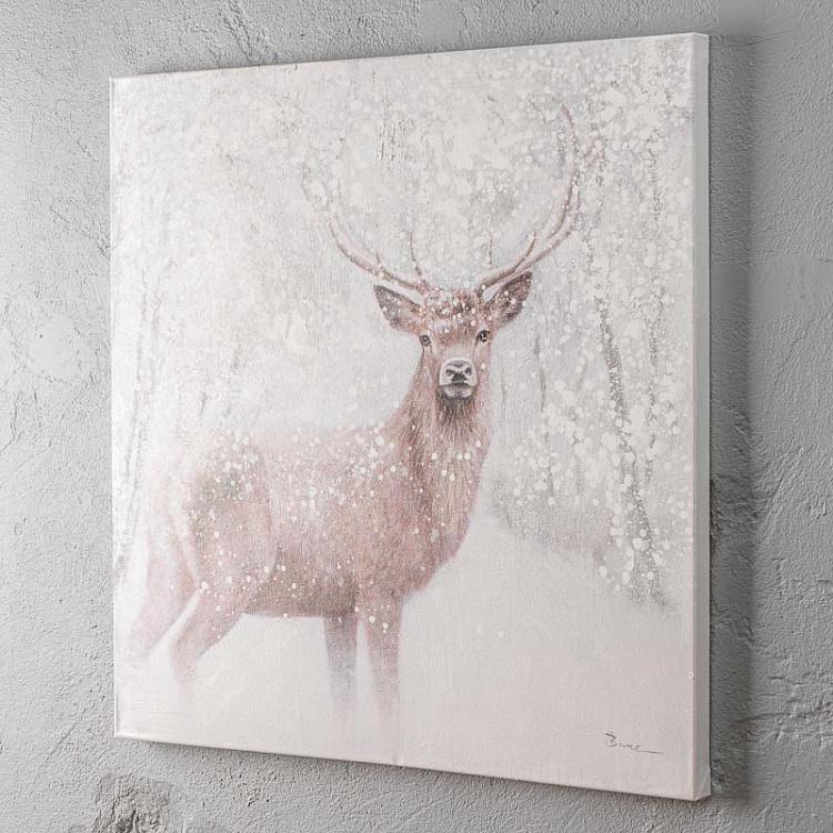Canvas Acrylic Painting Deer In Snow